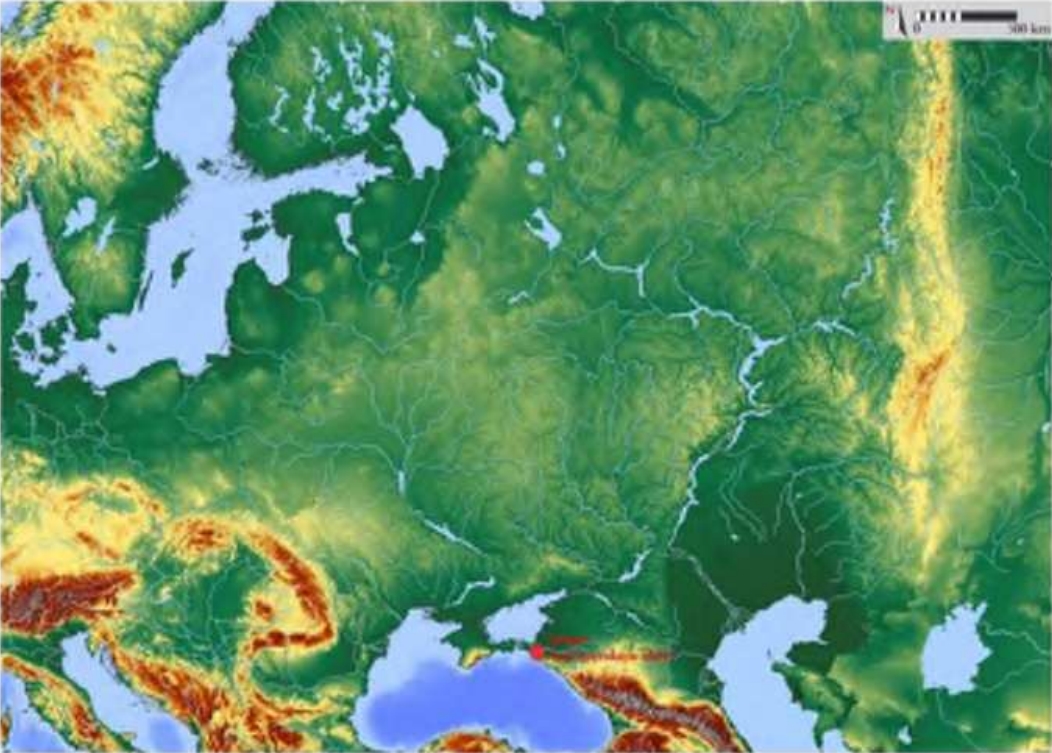 Рис. 1. Местоположение средневекового могильника Андреевская щель.